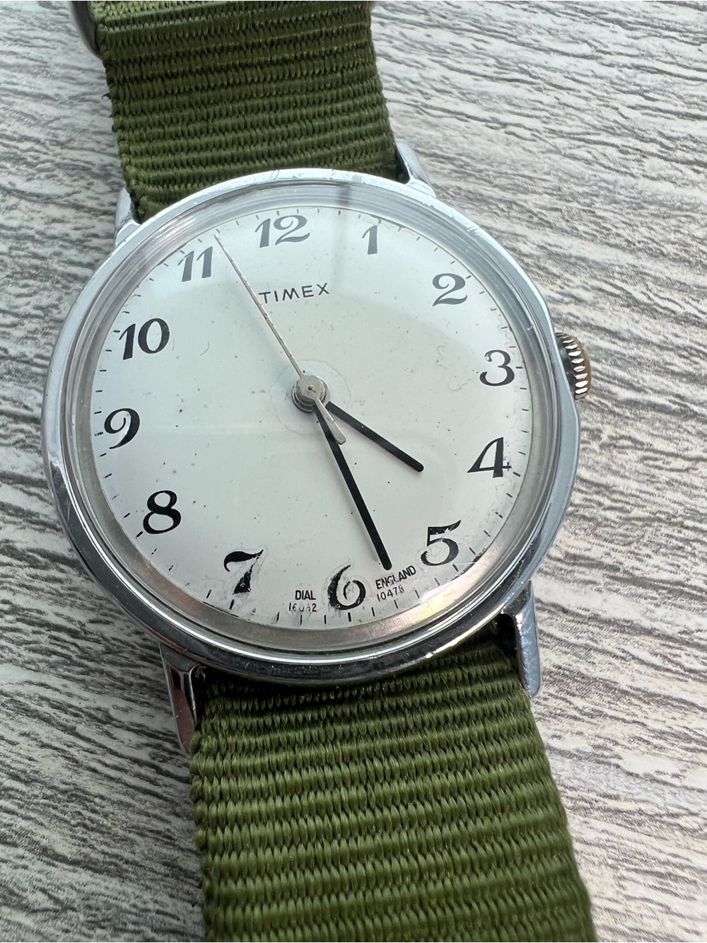 Timex Men's White Dial Watch with Olive Green Nylon Strap
